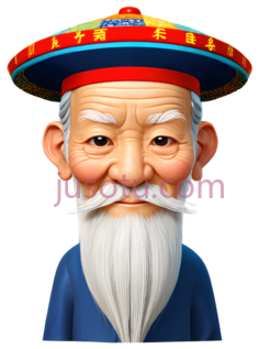 老人,卡通,蓝色上衣,白色胡子PNG