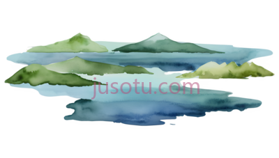山水画,水彩画,绿色,蓝色, PNG