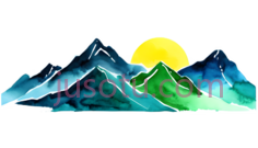 山脉,插画,蓝色,绿色,黄色PNG