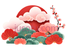 太阳,云朵,梅花,插画,红色,白色,粉色PNG