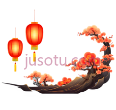 灯笼,梅花,水墨画,红色,粉色PNG