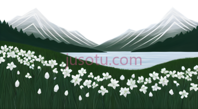 山脉,花朵,草地,插画,白色,绿色,黑色, PNG
