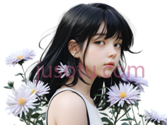 女孩,现代,黑色头发,白色衣服PNG
