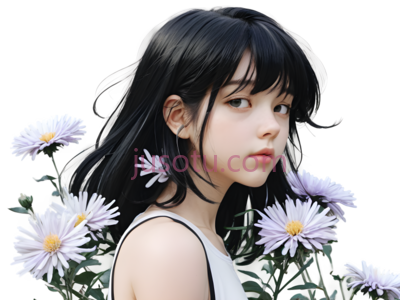 女孩,现代,黑色头发,白色衣服, PNG