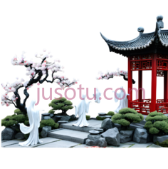 雕像,中式园林,白色PNG