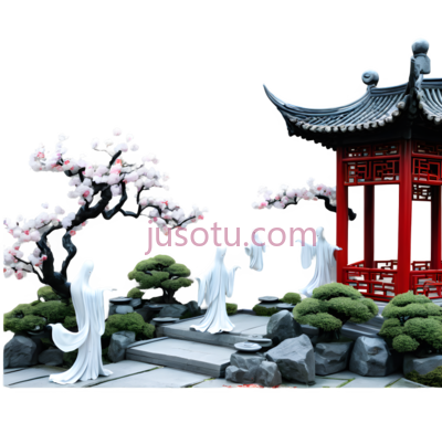 雕像,中式园林,白色, PNG