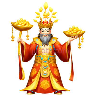 财神,龙,金色,宝冠,长袍, PNG