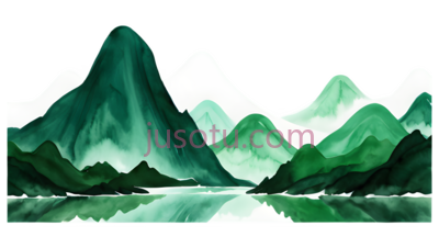 山脉,水墨画,绿色, PNG