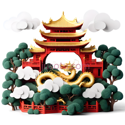 龙,中国建筑,金色, PNG