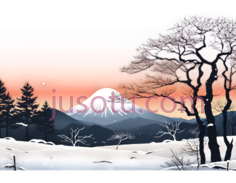 雪景,插画,白色,黑色,橙色PNG