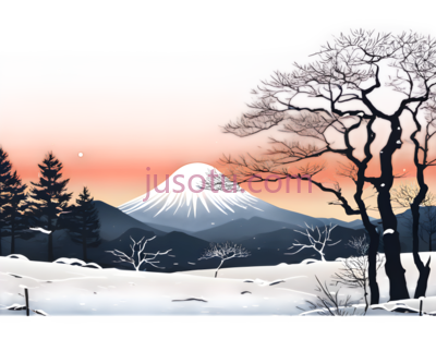 雪景,插画,白色,黑色,橙色, PNG