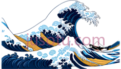海浪,浮世绘,蓝色,白色,黄色PNG
