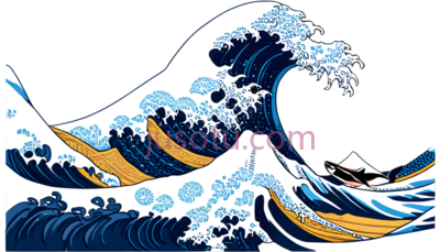 海浪,浮世绘,蓝色,白色,黄色, PNG