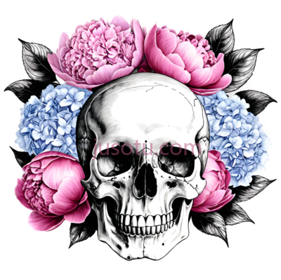 骷髅,插画,白色,粉色,蓝色, PNG