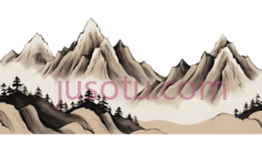 山脉,水墨画,白色,灰色PNG