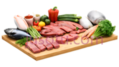 牛肉,猪肉,鱼肉,辣椒,洋葱,蘑菇,胡萝卜,香菜,切片,切块,整条,整个,绿色PNG