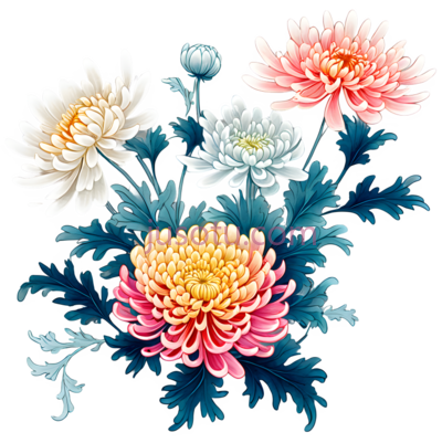 菊花,花瓣,叶纹, PNG
