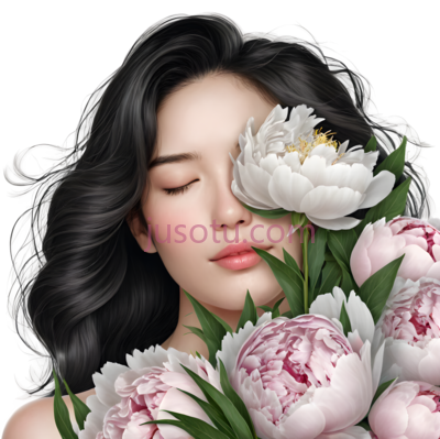 牡丹,插画,粉色,白色, PNG