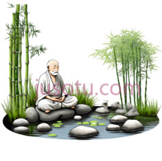 老人,冥想,白色PNG