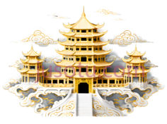 多层建筑,中国古典建筑,金色,白色PNG