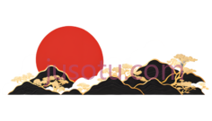 太阳,云朵,山脉,树枝,东方,红色,白色,黑色,黄色PNG