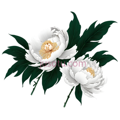 牡丹,插画,白色,黄色,绿色, PNG