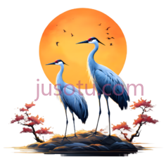 鹤,插画,蓝色PNG