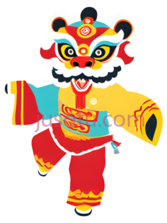 舞狮,中国舞狮服装,红色,黄色,蓝色PNG