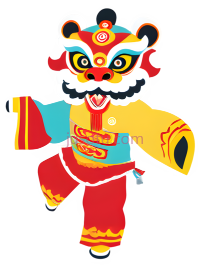 舞狮,中国舞狮服装,红色,黄色,蓝色, PNG