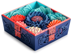 盒子,中国剪纸,蓝色,红色,橙色,绿色PNG