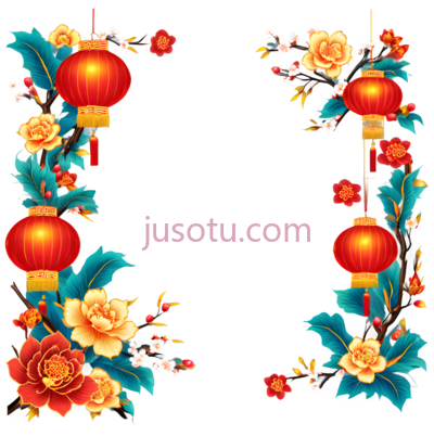 灯笼,花朵,中国风,插画,黄色, 红色, 白色, PNG