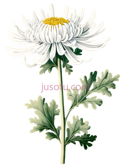 菊花,植物插图,白色, 绿色, PNG