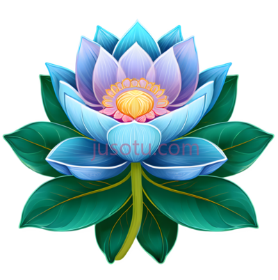 莲花,插画,蓝色,紫色,黄色,绿色, PNG