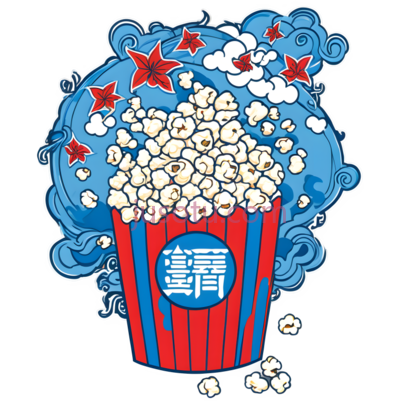 爆米花桶,卡通,蓝色,红色, PNG