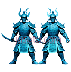 武士,古代盔甲,蓝色PNG