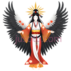女性角色,动漫,白色翅膀,红色,橙色服装PNG