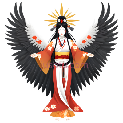 女性角色,动漫,白色翅膀,红色,橙色服装, PNG