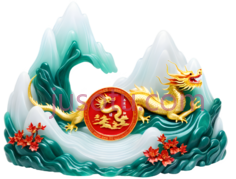 龙,中国,金色,红色,绿色PNG