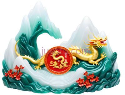 龙,中国,金色,红色,绿色, PNG