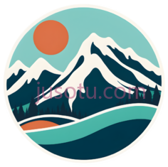 雪山,插画,蓝色,白色,橙色PNG