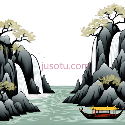 山水画,水墨画,黑色,白色,绿色, PNG