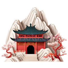 中国建筑,剪纸,红色,绿色,白色PNG