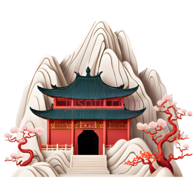 中国建筑,剪纸,红色,绿色,白色, PNG