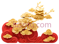 祥云,中国剪纸,金色,红色PNG