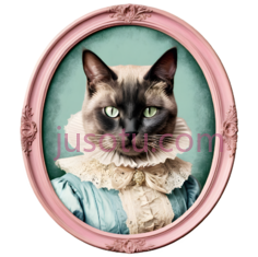 猫,复古肖像画,蓝色PNG
