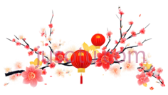 红灯笼,梅花,中国风,红色,粉色PNG