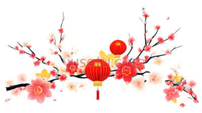 红灯笼,梅花,中国风,红色,粉色, PNG