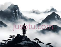 山峰,水墨画,黑白PNG