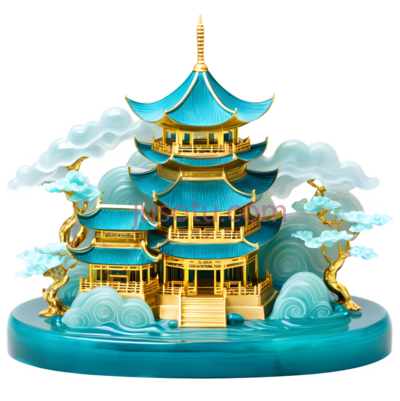 建筑,中国古典,蓝色,金色, PNG