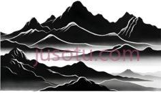 山脉,水墨画,黑白PNG